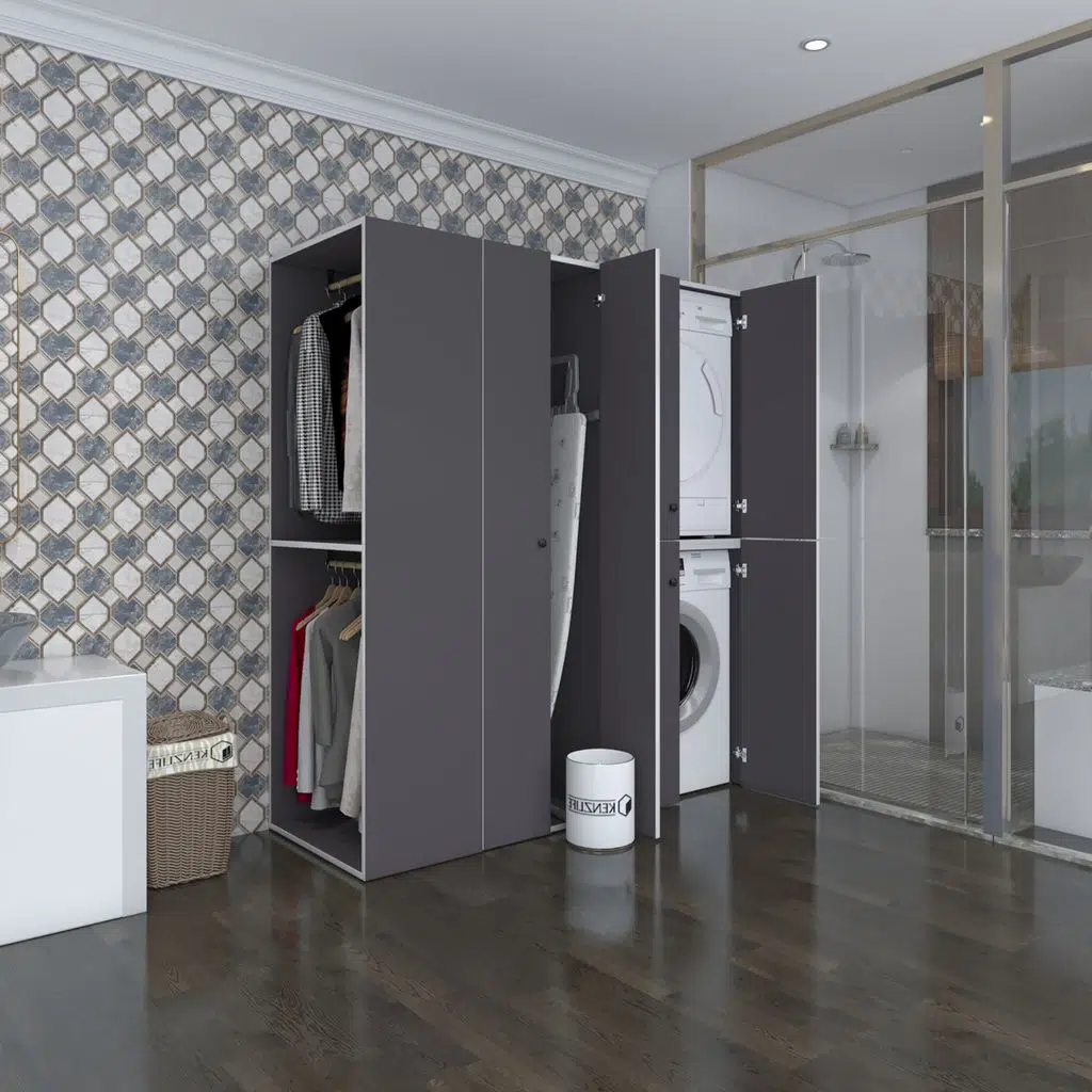 Kenzlife çamaşır-kurutma makinesi dolabı ve giysi dolabı bistami sol gri 180*160*60 banyo