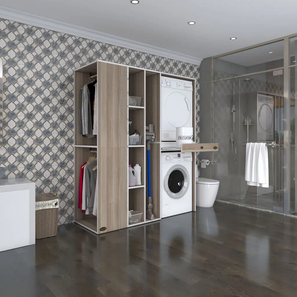 Kenzlife çamaşır-kurutma makinesi dolabı ve giysi dolabı çekmeceli attar sol crd 187*160*60 banyo