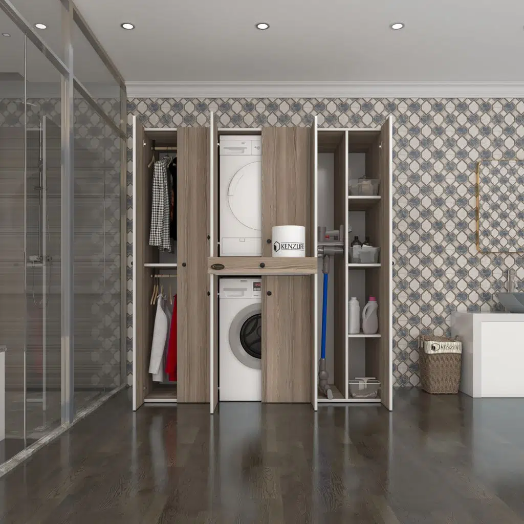 Kenzlife çamaşır-kurutma makinesi dolabı ve giysi dolabı çekmeceli ebuzer sağ raf crd 187*160*60 banyo