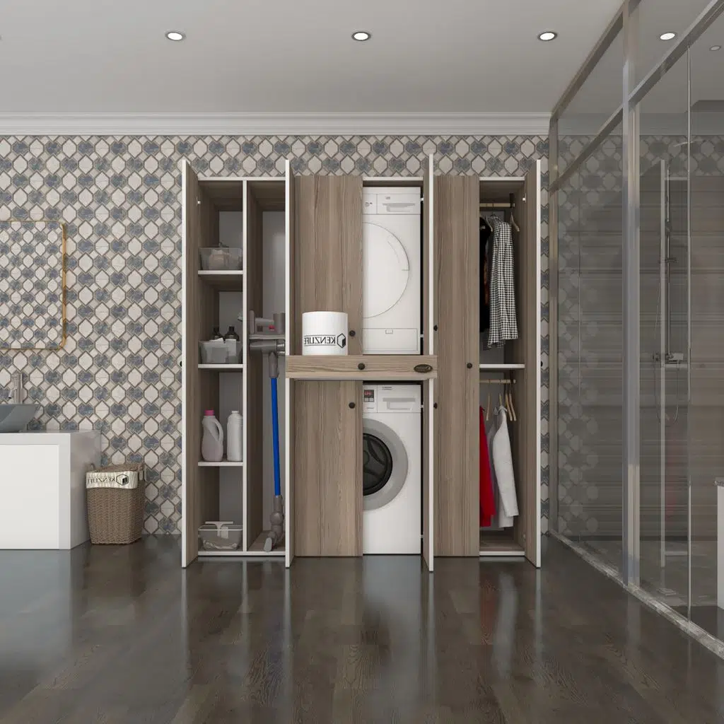 Kenzlife çamaşır-kurutma makinesi dolabı ve giysi dolabı çekmeceli ebuzer sol raf crd 187*160*60 banyo