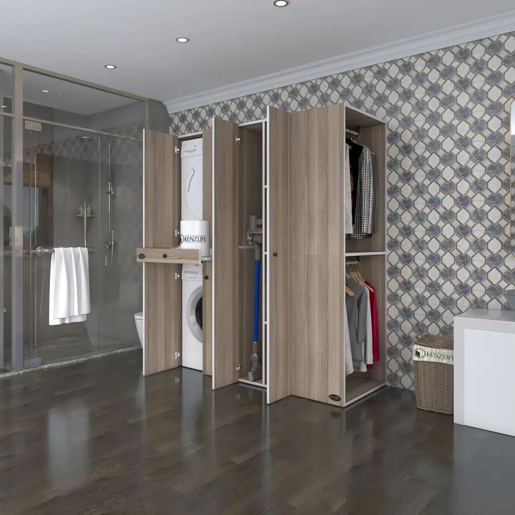 Kenzlife çamaşır-kurutma makinesi dolabı ve giysi dolabı çekmeceli eşari sağ crd 187*160*60 banyo