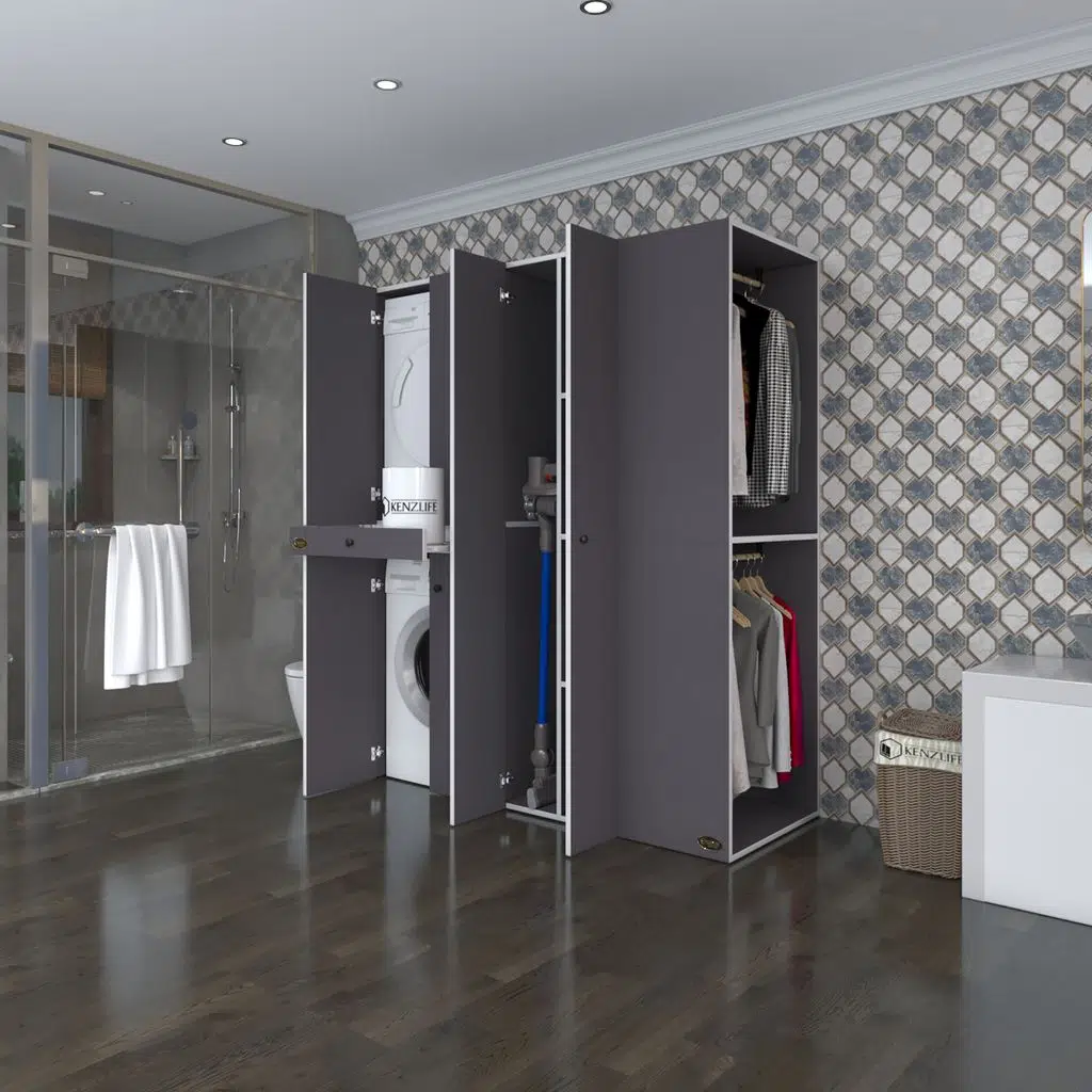 Kenzlife çamaşır-kurutma makinesi dolabı ve giysi dolabı çekmeceli eşari sağ gri 187*160*60 banyo