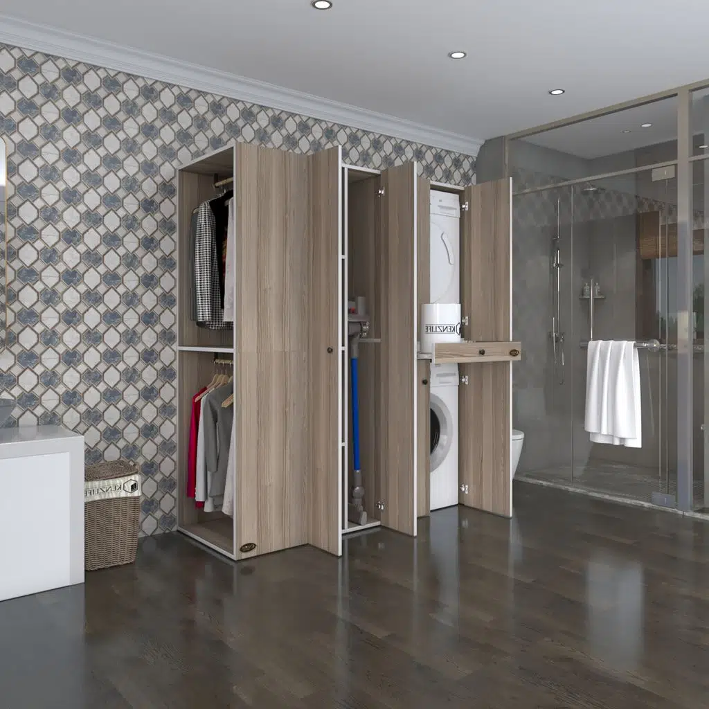 Kenzlife çamaşır-kurutma makinesi dolabı ve giysi dolabı çekmeceli eşari sol crd 187*160*60 banyo