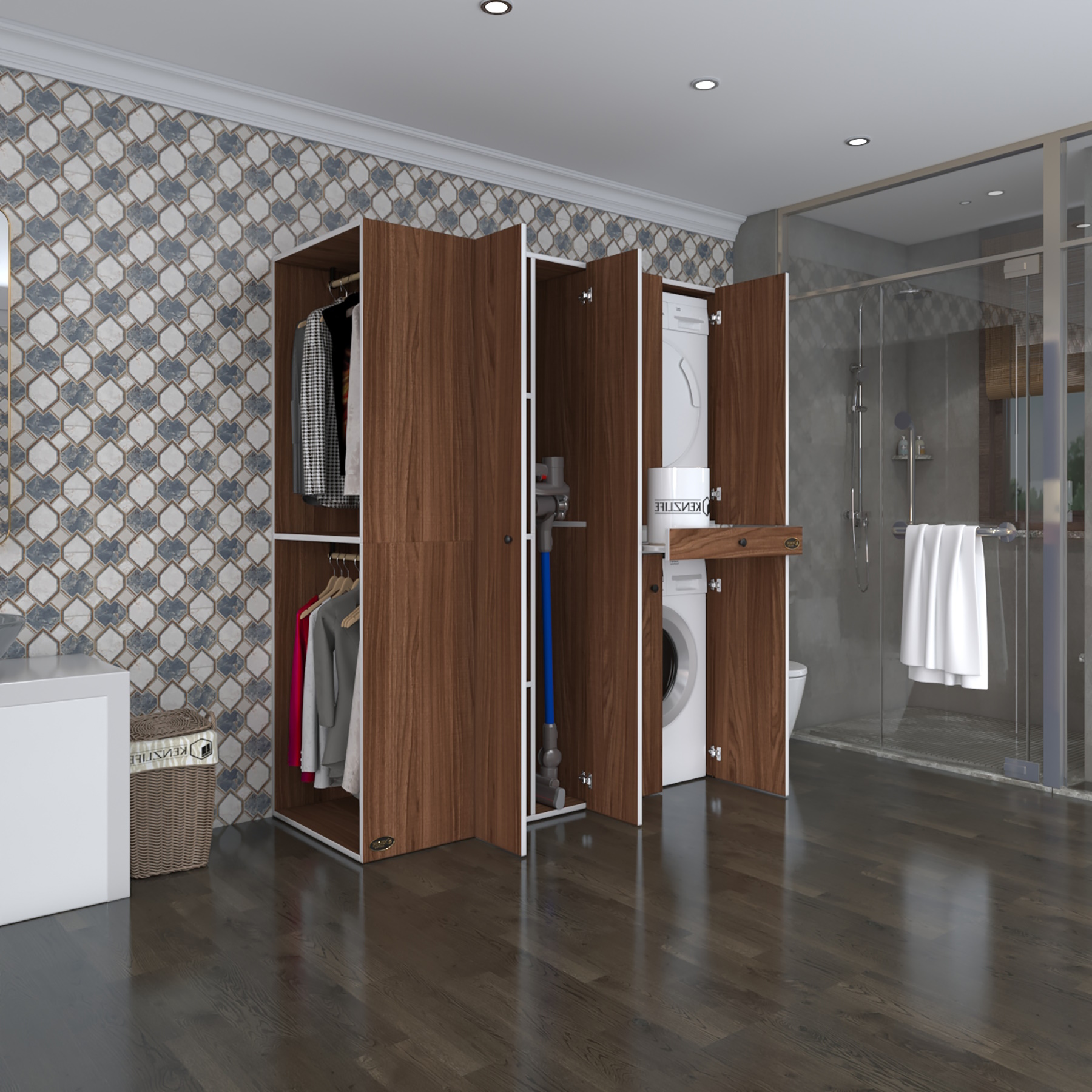 Kenzlife çamaşır-kurutma makinesi dolabı ve giysi dolabı çekmeceli eşari sol cvz 187*160*60 banyo