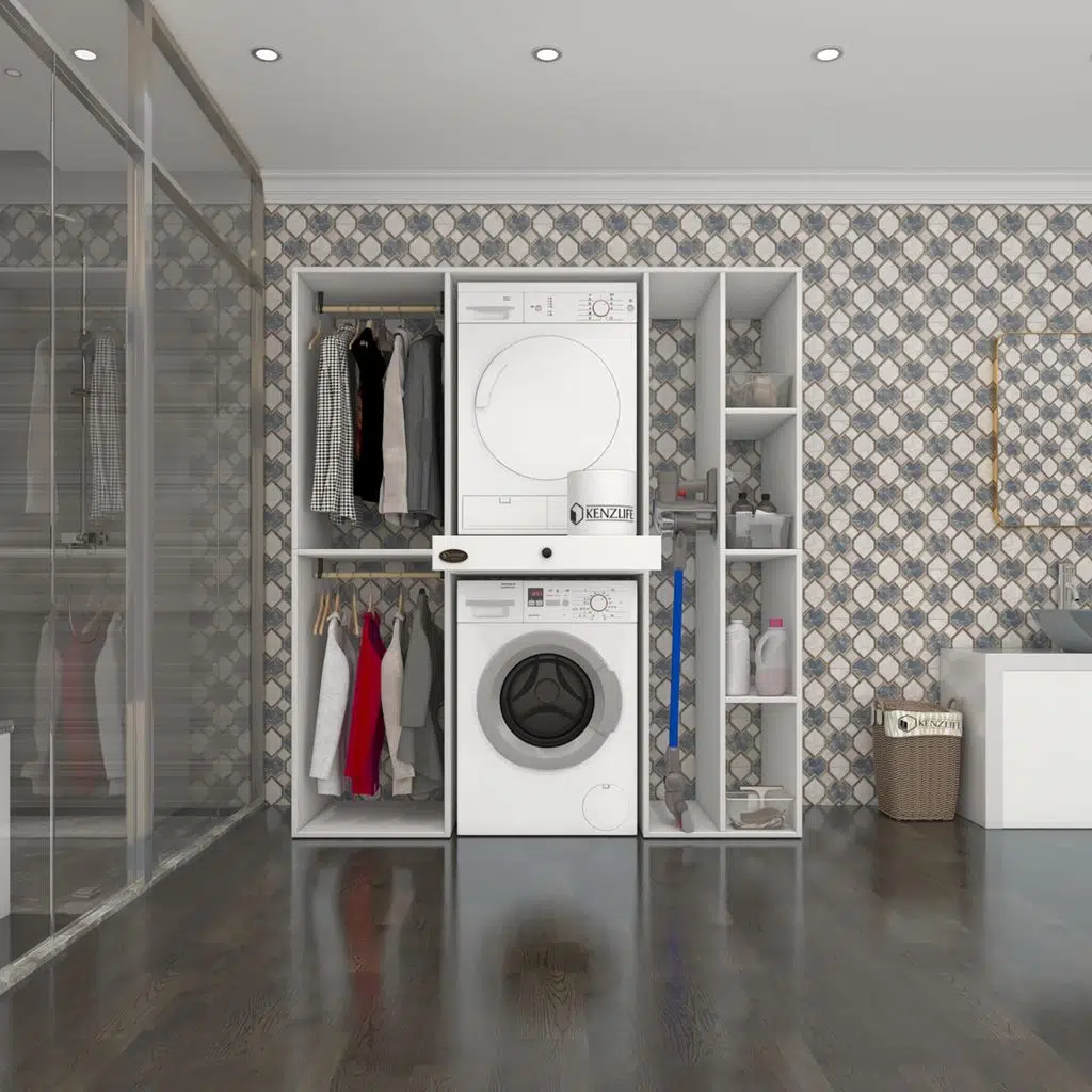 Kenzlife çamaşır-kurutma makinesi dolabı ve giysi dolabı çekmeceli hattabmdf sağ raf byz 187*160*60 % 100 FULL MDF