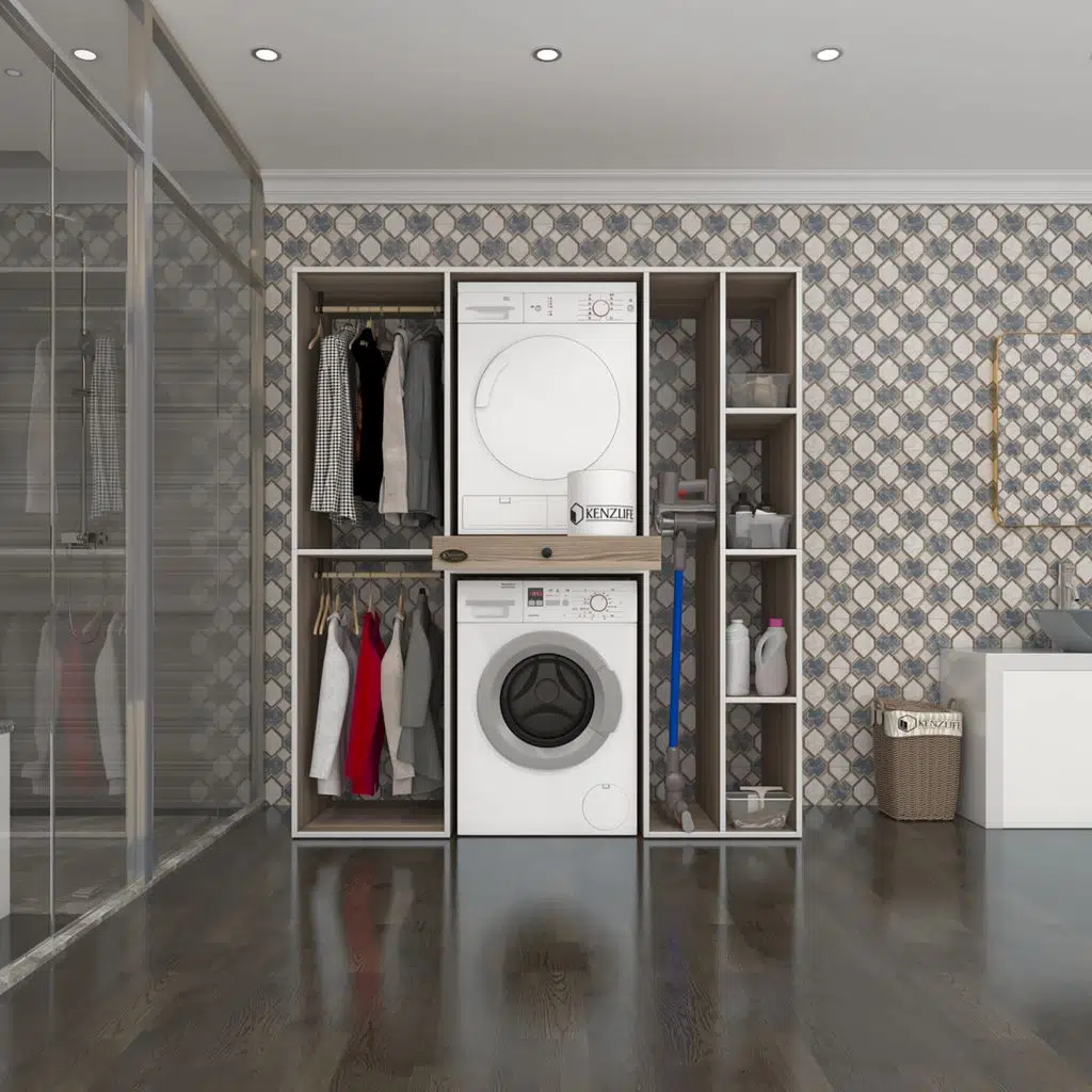 Kenzlife çamaşır-kurutma makinesi dolabı ve giysi dolabı çekmeceli hattab sağ raf crd 187*160*60 banyo