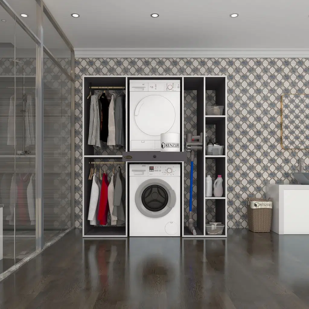 Kenzlife çamaşır-kurutma makinesi dolabı ve giysi dolabı çekmeceli hattab sağ raf gri 187*160*60 banyo