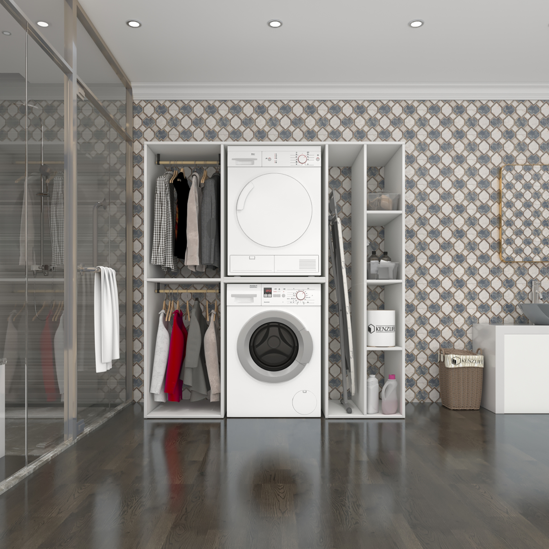 Kenzlife çamaşır-kurutma makinesi dolabı ve giysi dolabı cevherimdf sağ byz 180*170*60 % 100 FULL MDF