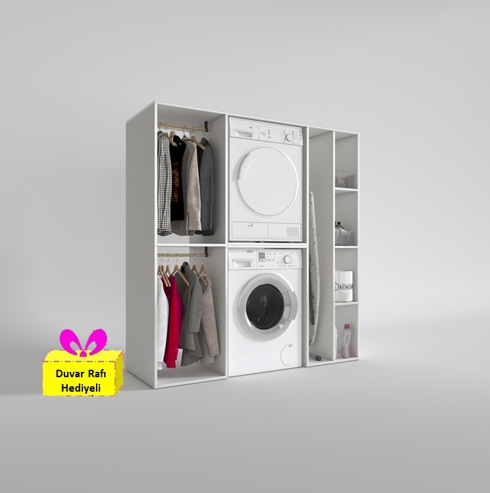 Kenzlife çamaşır-kurutma makinesi dolabı ve giysi dolabı cevheri sağ byz 180*170*60 + tekli duvar rafı hediye