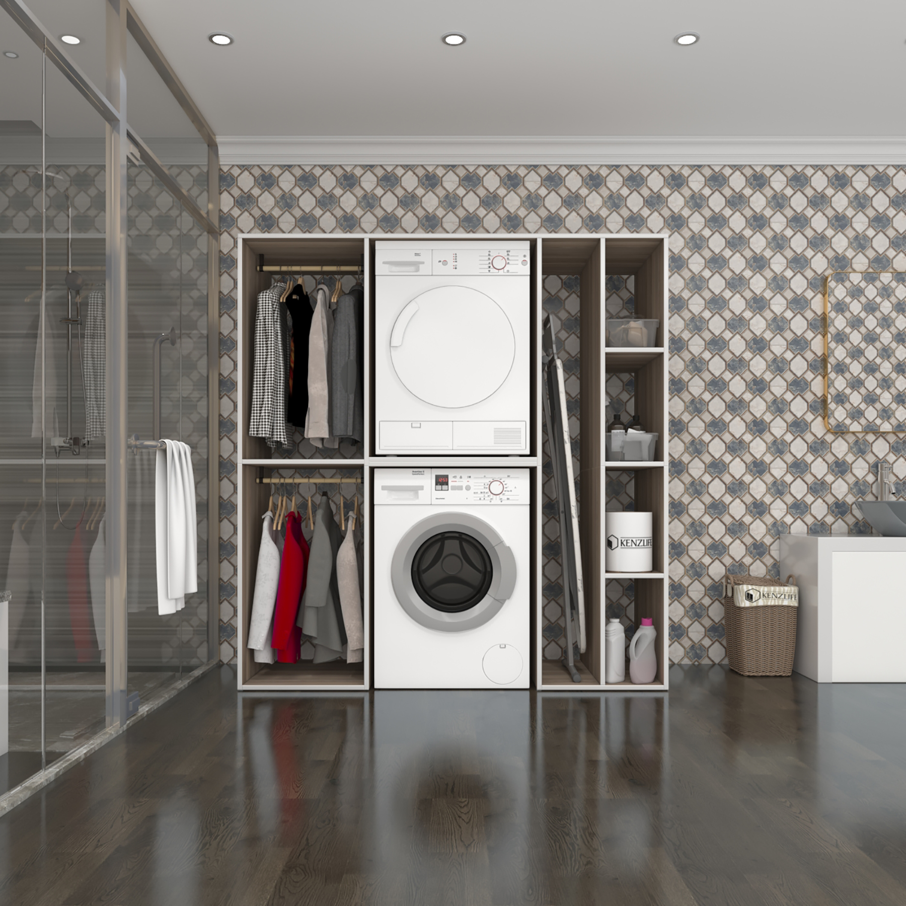 Kenzlife çamaşır-kurutma makinesi dolabı ve giysi dolabı cevheri sağ crd 180*170*60 banyo