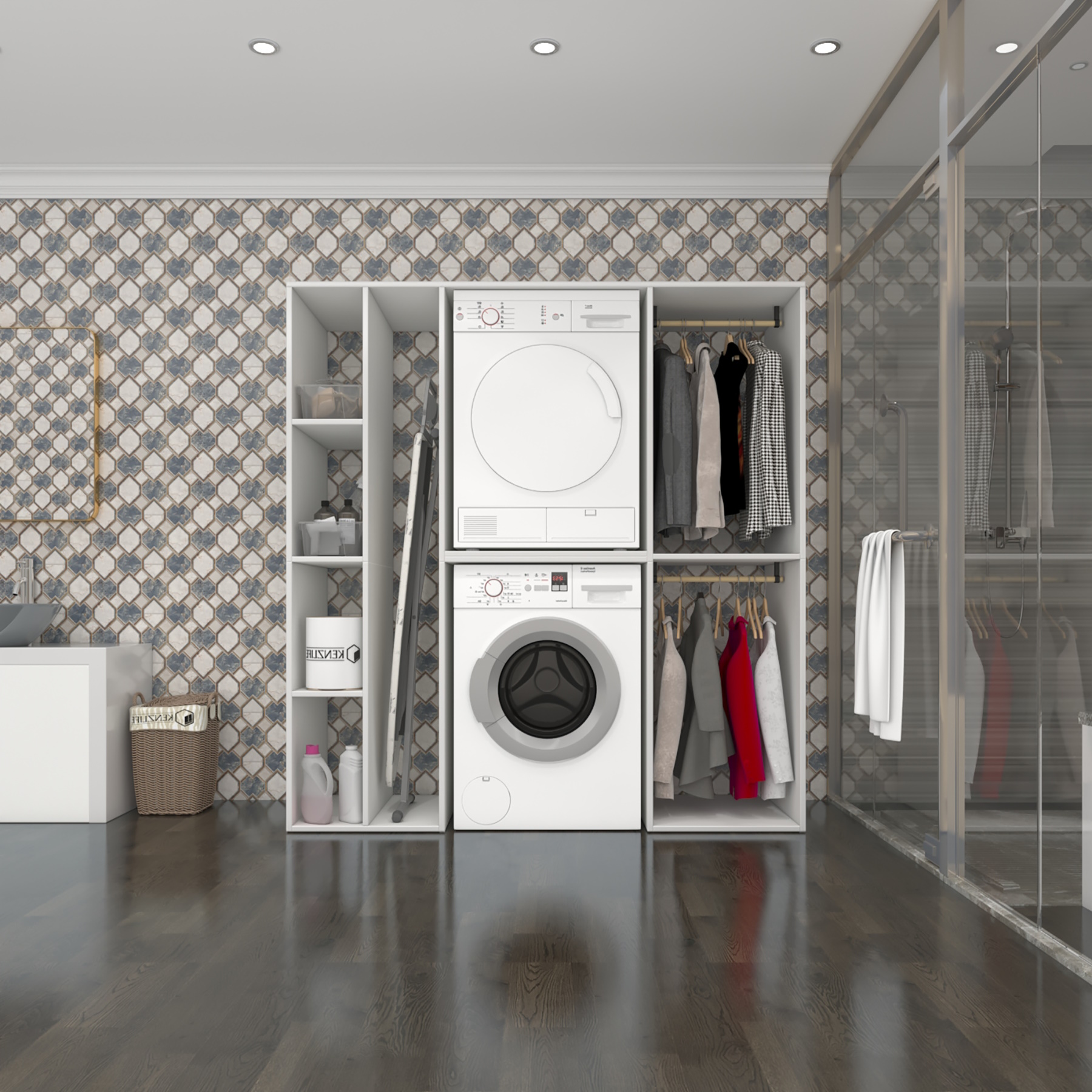 Kenzlife çamaşır-kurutma makinesi dolabı ve giysi dolabı cevherimdf sol byz 180*170*60 % 100 FULL MDF