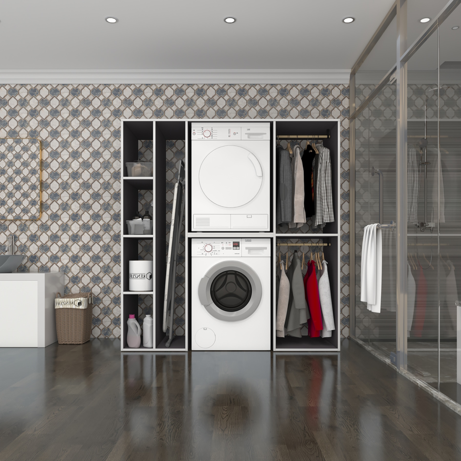 Kenzlife çamaşır-kurutma makinesi dolabı ve giysi dolabı cevheri sol gri 180*170*60 banyo