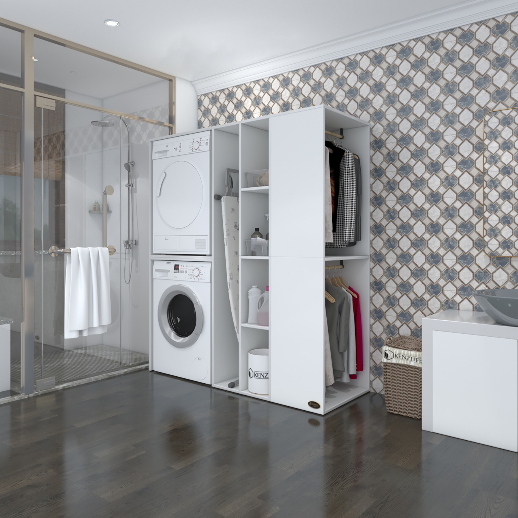 Kenzlife çamaşır-kurutma makinesi dolabı ve giysi dolabı kazvinimdf sağ byz 180*160*60 % 100 FULL MDF