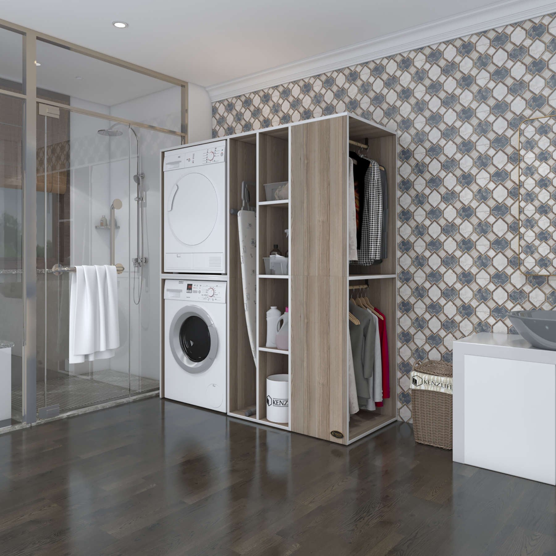 Kenzlife çamaşır-kurutma makinesi dolabı ve giysi dolabı kazvini sağ crd 180*160*60 banyo