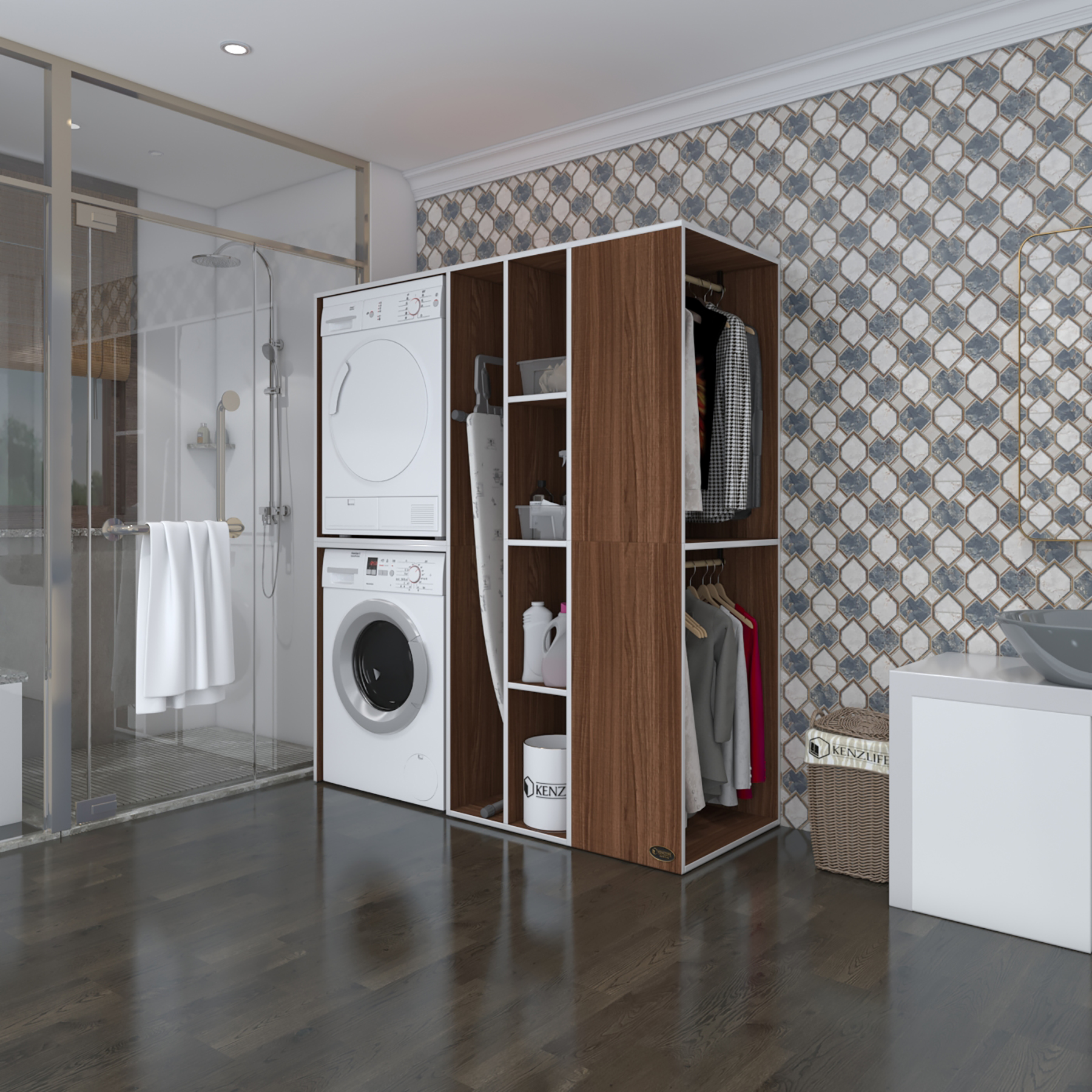 Kenzlife çamaşır-kurutma makinesi dolabı ve giysi dolabı kazvini sağ cvz 180*160*60 banyo