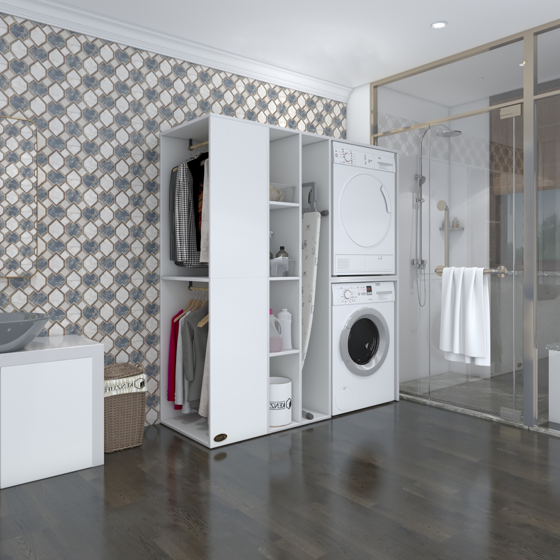 Kenzlife çamaşır-kurutma makinesi dolabı ve giysi dolabı kazvinimdf sol byz 180*160*60 % 100 FULL MDF