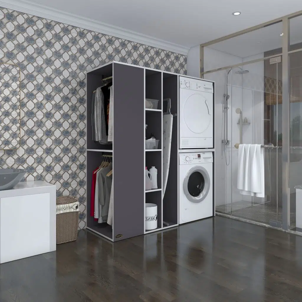Kenzlife çamaşır-kurutma makinesi dolabı ve giysi dolabı kazvini sol gri 180*160*60 banyo