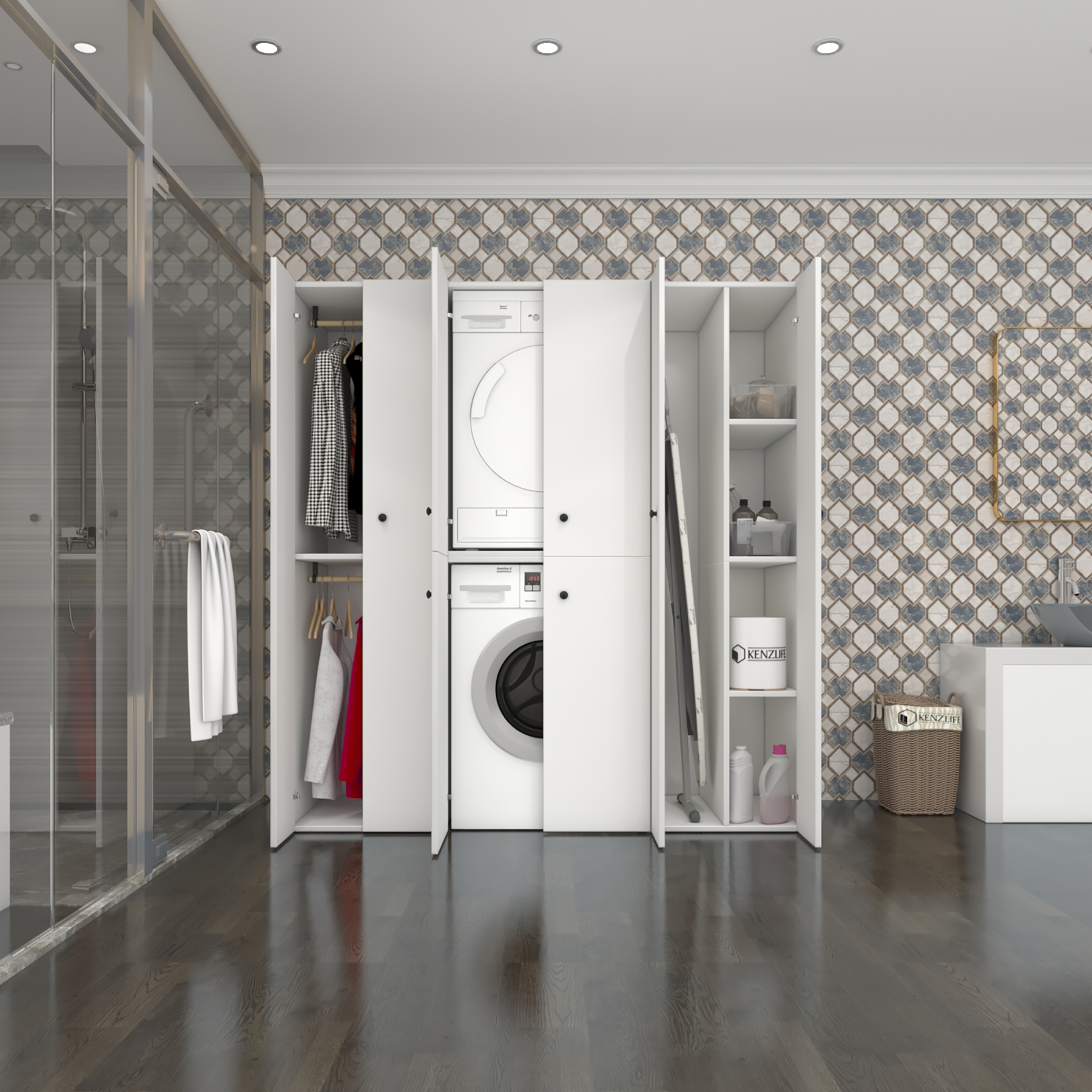 Kenzlife çamaşır-kurutma makinesi dolabı ve giysi dolabı suyutimdf sağ byz 180*170*60 % 100 FULL MDF