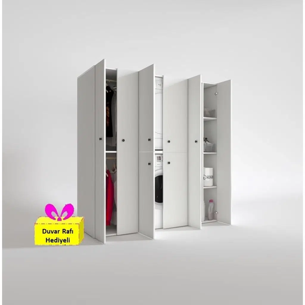Kenzlife çamaşır-kurutma makinesi dolabı ve giysi dolabı suyuti sağ byz 180*170*60 + tekli duvar rafı hediye