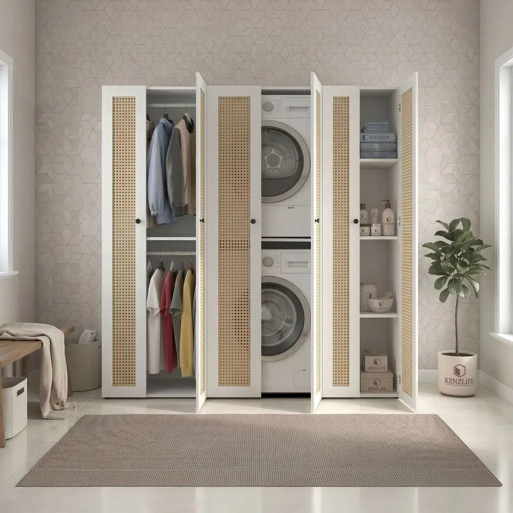 Kenzlife çamaşır-kurutma makinesi dolabı ve giysi dolabı suyuti sağ mat beyaz 180*170*60 hazeran kare kapak suntalam gövde