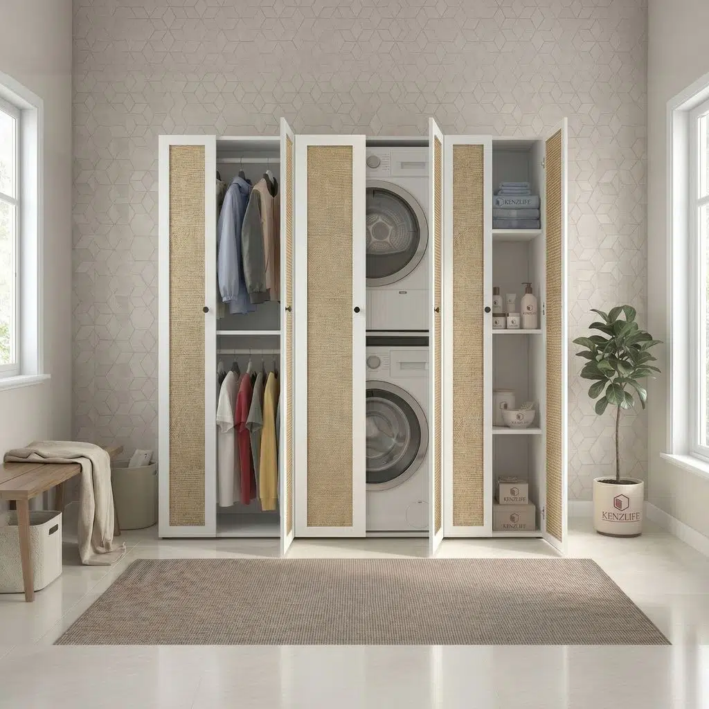 Kenzlife çamaşır-kurutma makinesi dolabı ve giysi dolabı suyuti sağ mat beyaz 180*170*60 jut kare kapak MDF gövde