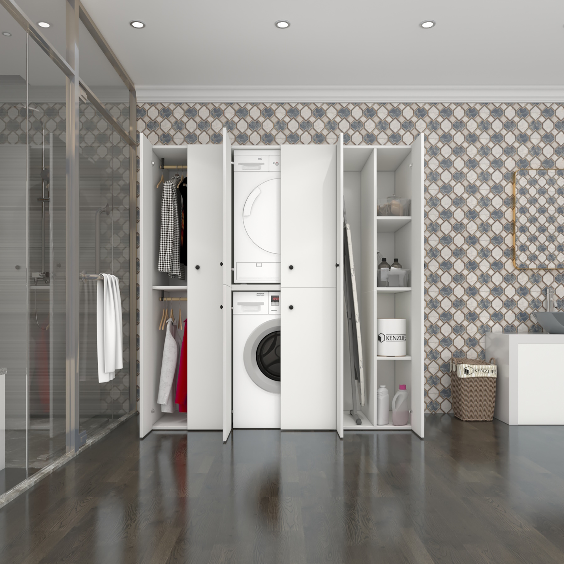 Kenzlife çamaşır-kurutma makinesi dolabı ve giysi dolabı suyutimdf sol byz 180*170*60 % 100 FULL MDF