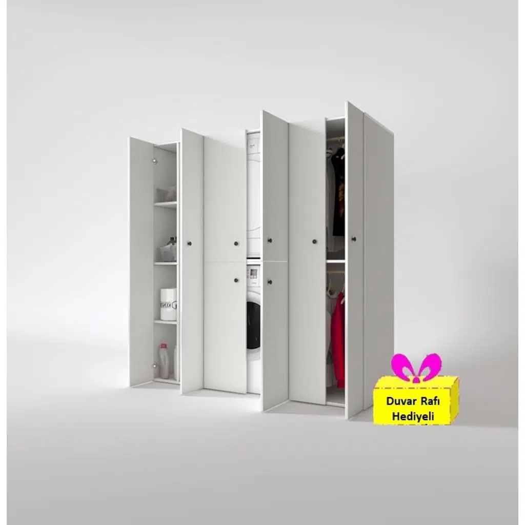 Kenzlife çamaşır-kurutma makinesi dolabı ve giysi dolabı suyuti sol byz 180*170*60 + tekli duvar rafı hediye