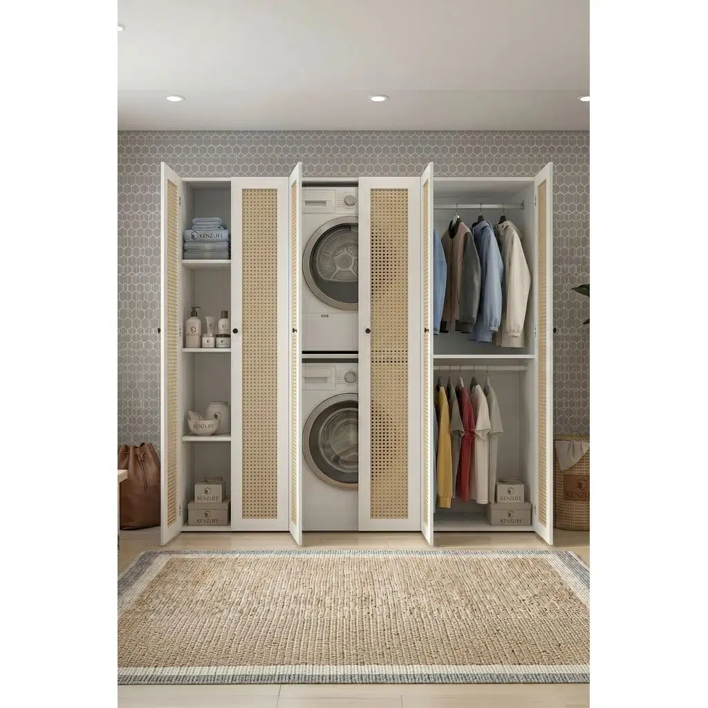 Kenzlife çamaşır-kurutma makinesi dolabı ve giysi dolabı suyuti sol mat beyaz 180*170*60 hazeran kare kapak suntalam gövde