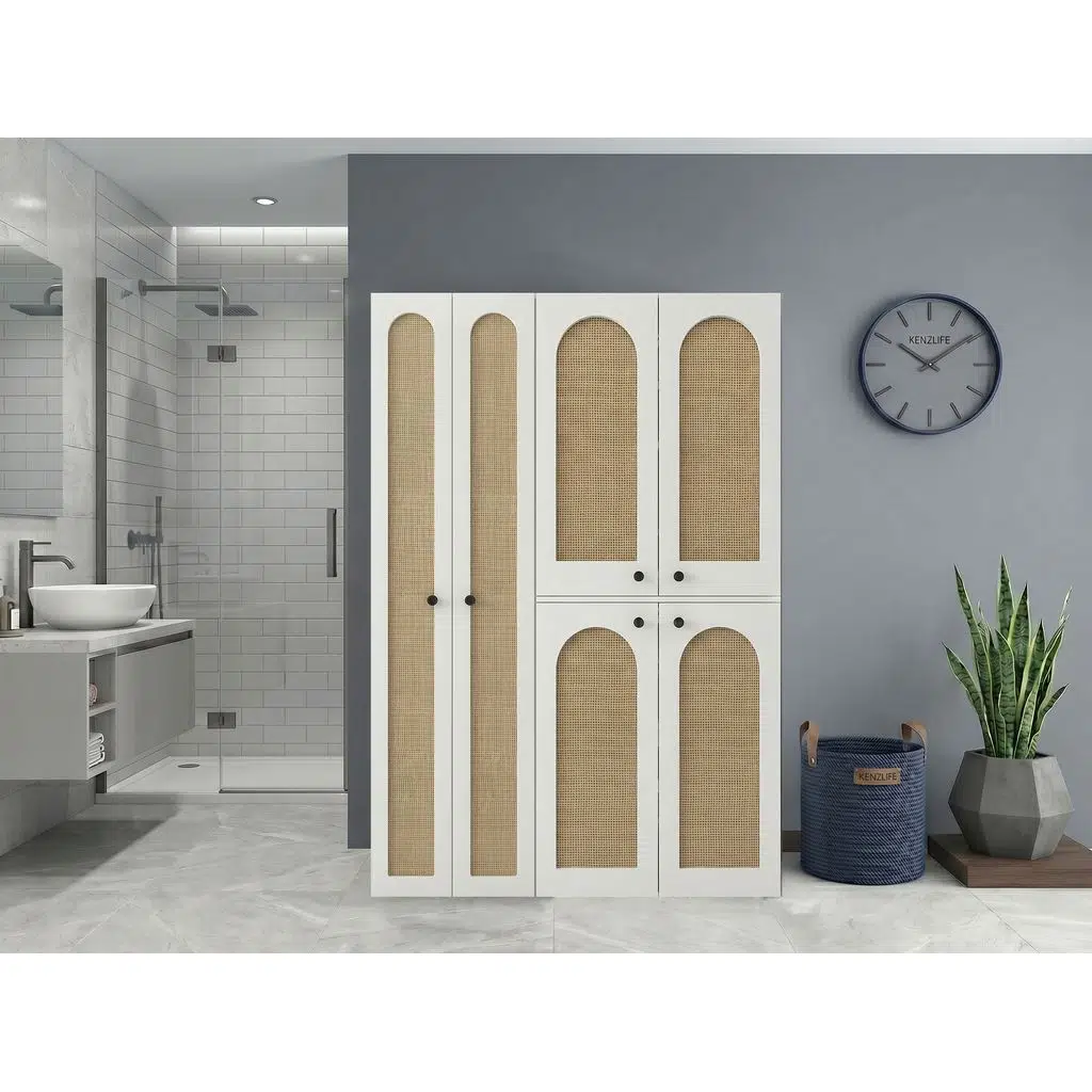 Kenzlife çamaşır-kurutma makinesi dolabı yaromira sol mat beyaz 180*120*64 jut oval kapak MDF gövde