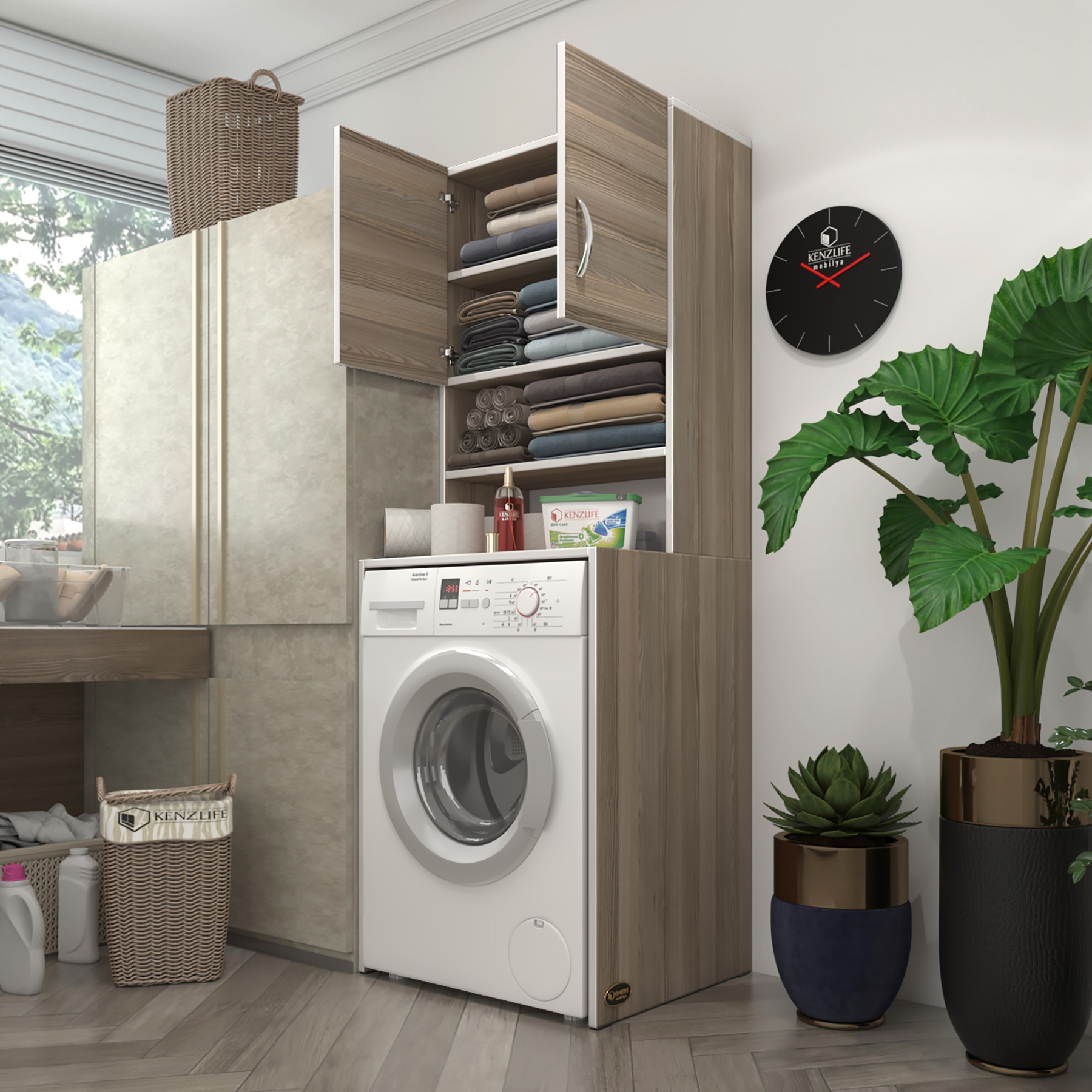 Kenzlife çamaşır makinesi dolabı hayzum crd 180*066*55 banyo kiler çift kapaklı arkalıklı