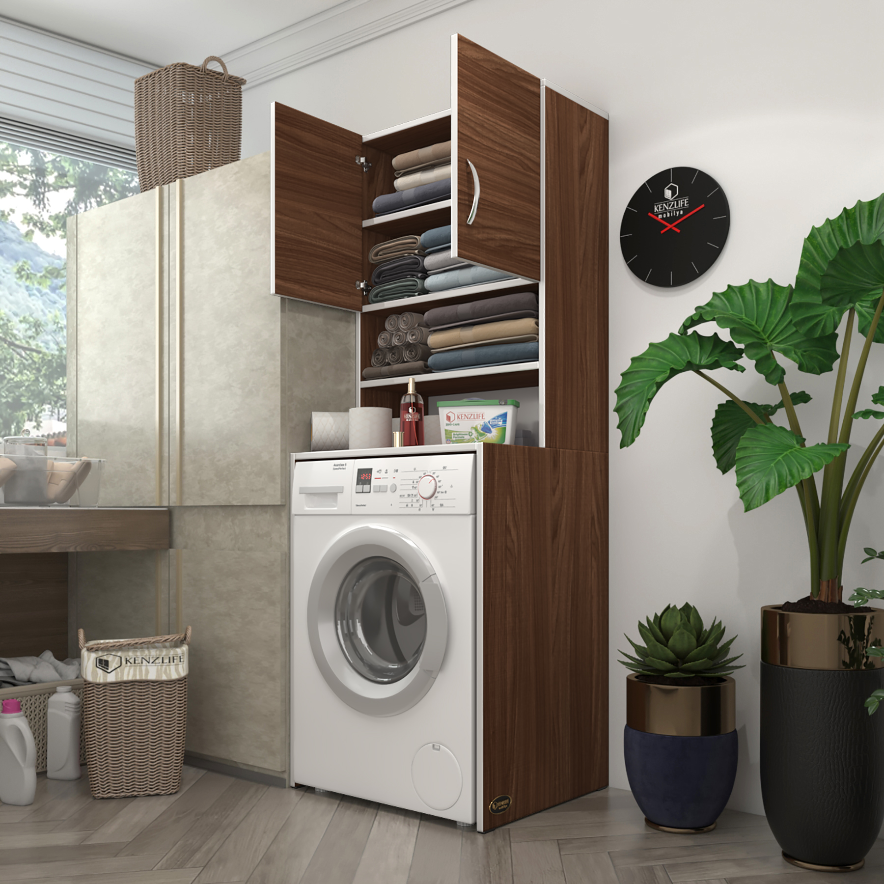 Kenzlife çamaşır makinesi dolabı hayzum cvz 180*066*55 banyo kiler çift kapaklı arkalıklı 