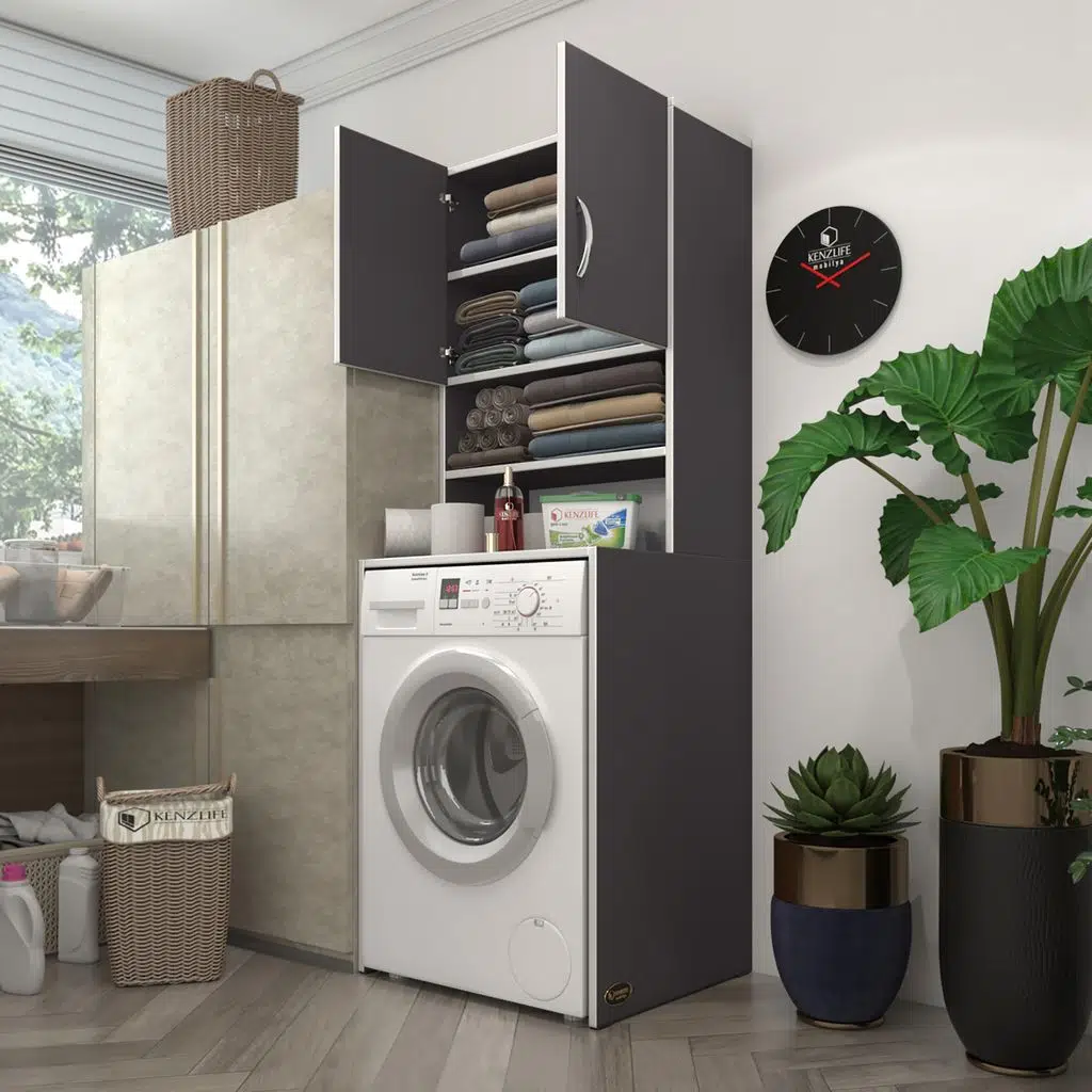 Kenzlife çamaşır makinesi dolabı hayzum gri 180*066*55 banyo kiler çift kapaklı arkalıklı 