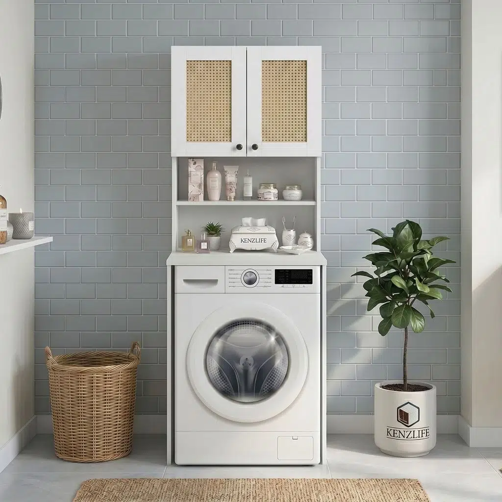 Kenzlife çamaşır makinesi dolabı hayzum mat beyaz 180*066*55 hazeran kare kapak MDF gövde