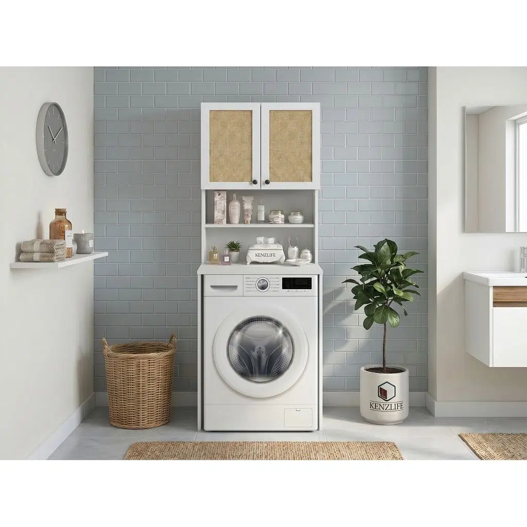 Kenzlife çamaşır makinesi dolabı hayzum mat beyaz 180*066*55 jut kare kapak suntalam gövde