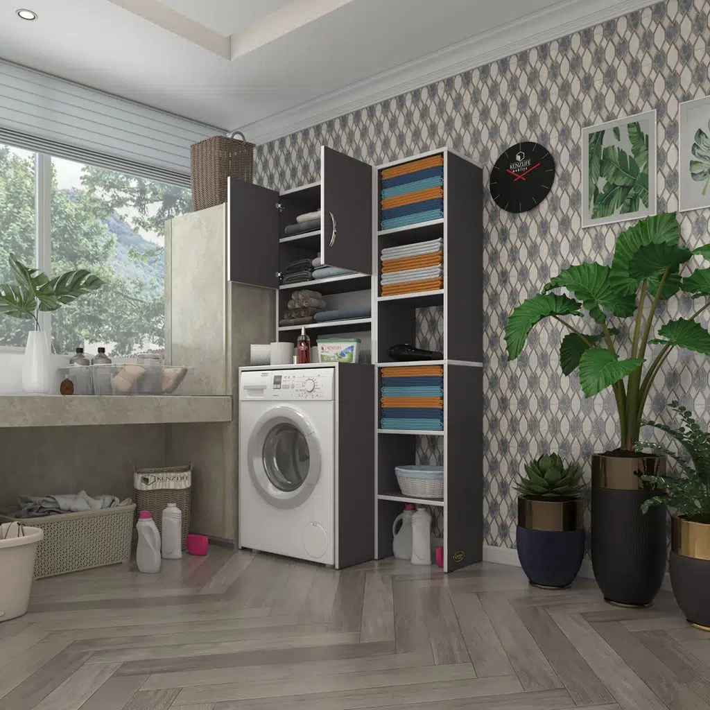 Kenzlife çamaşır makinesi dolabı hayzummaks gri 180*096*55 banyo kiler çift kapaklı arkalıklı 