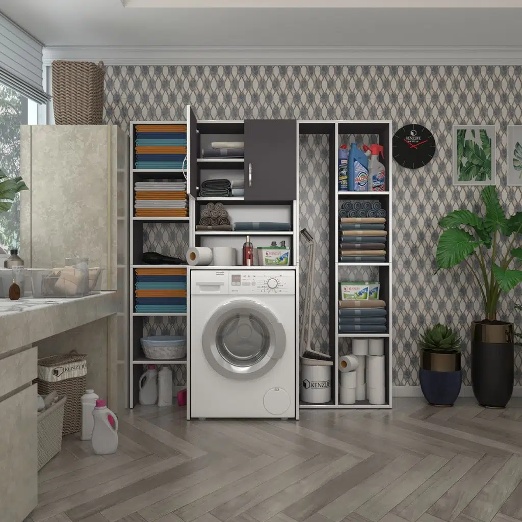 Kenzlife çamaşır makinesi dolabı hayzummega gri 180*156*55 banyo kiler çift kapaklı arkalıklı 