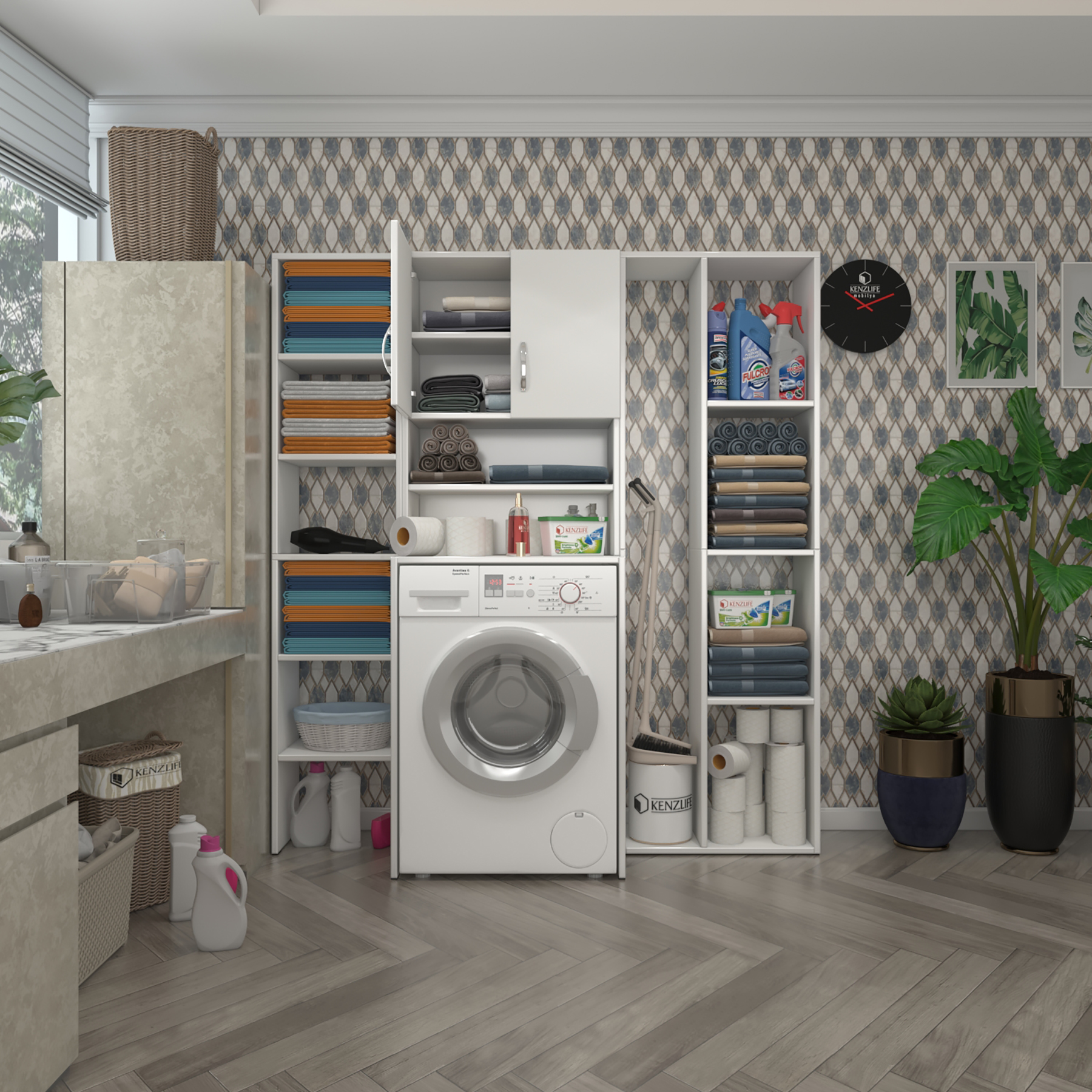 Kenzlife çamaşır makinesi dolabı hayzummegamdf byz 180*156*55 % 100 mdf full mdf banyo kiler çift kapaklı arkalıklı