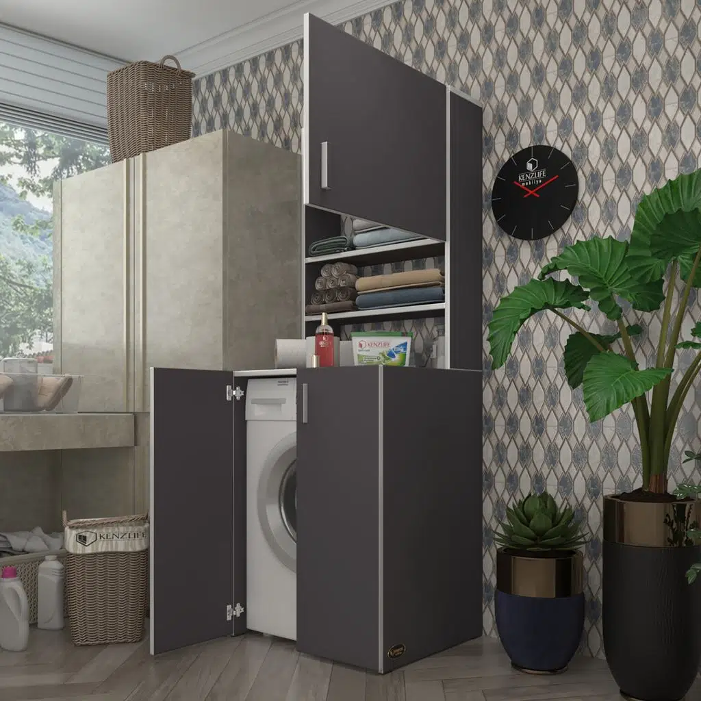 Kenzlife çamaşır makinesi dolabı kasparov gri 180*066*55-20 banyo kapaklı arkalıksız