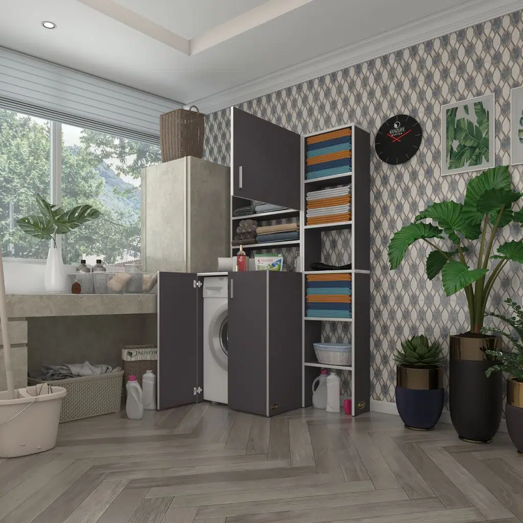 Kenzlife çamaşır makinesi dolabı kasparovmaks gri 180*096*55-20 banyo kapaklı arkalıksız