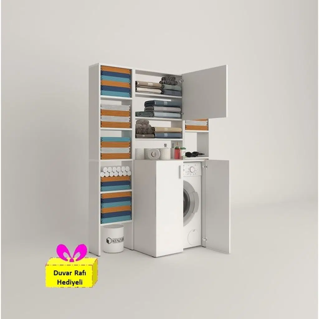 Kenzlife çamaşır makinesi dolabı kasparovmaksduble byz kurutma dolabı + tekli duvar rafı hediyeli