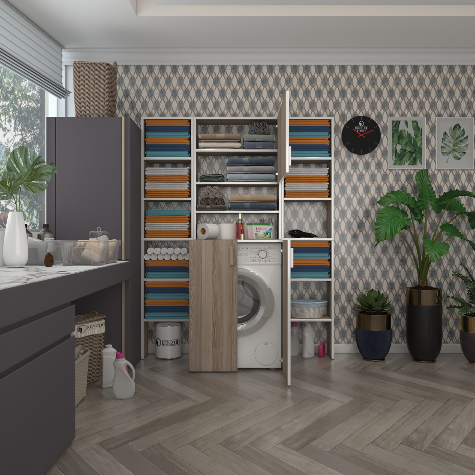 Kenzlife çamaşır makinesi dolabı kasparovmaksduble crd 180*126*55-20 banyo kapaklı arkalıksız