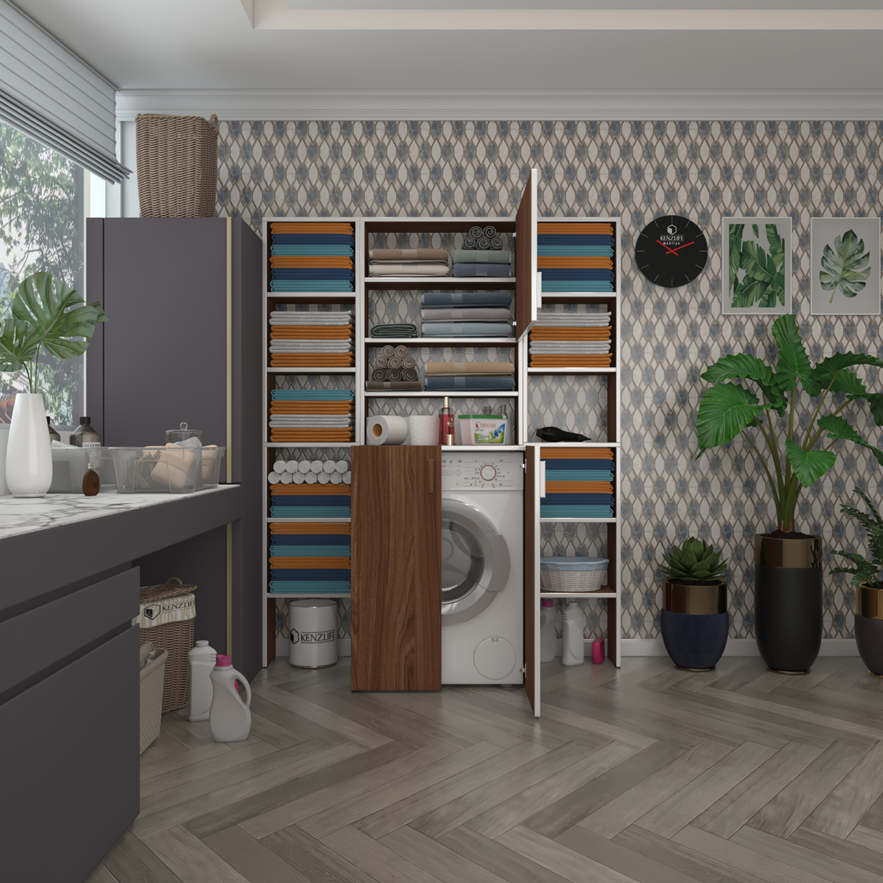 Kenzlife çamaşır makinesi dolabı kasparovmaksduble cvz 180*126*55-20 banyo kapaklı arkalıksız