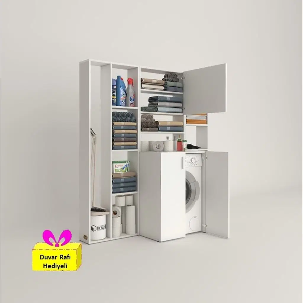 Kenzlife çamaşır makinesi dolabı kasparovmega byz kurutma dolabı + tekli duvar rafı hediyeli