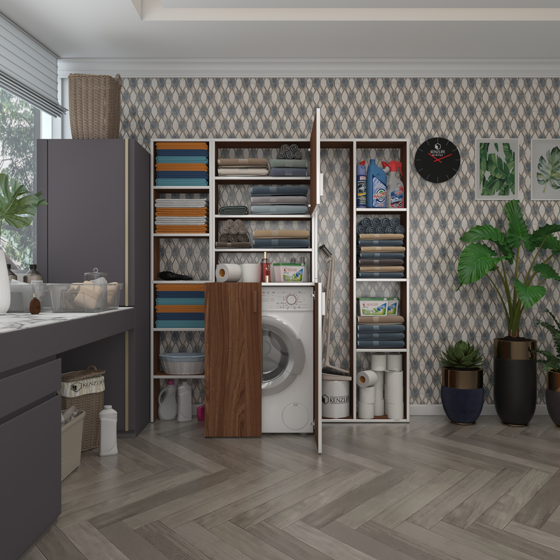 Kenzlife çamaşır makinesi dolabı kasparovmega cvz 180*156*55-20 banyo kapaklı arkalıksız