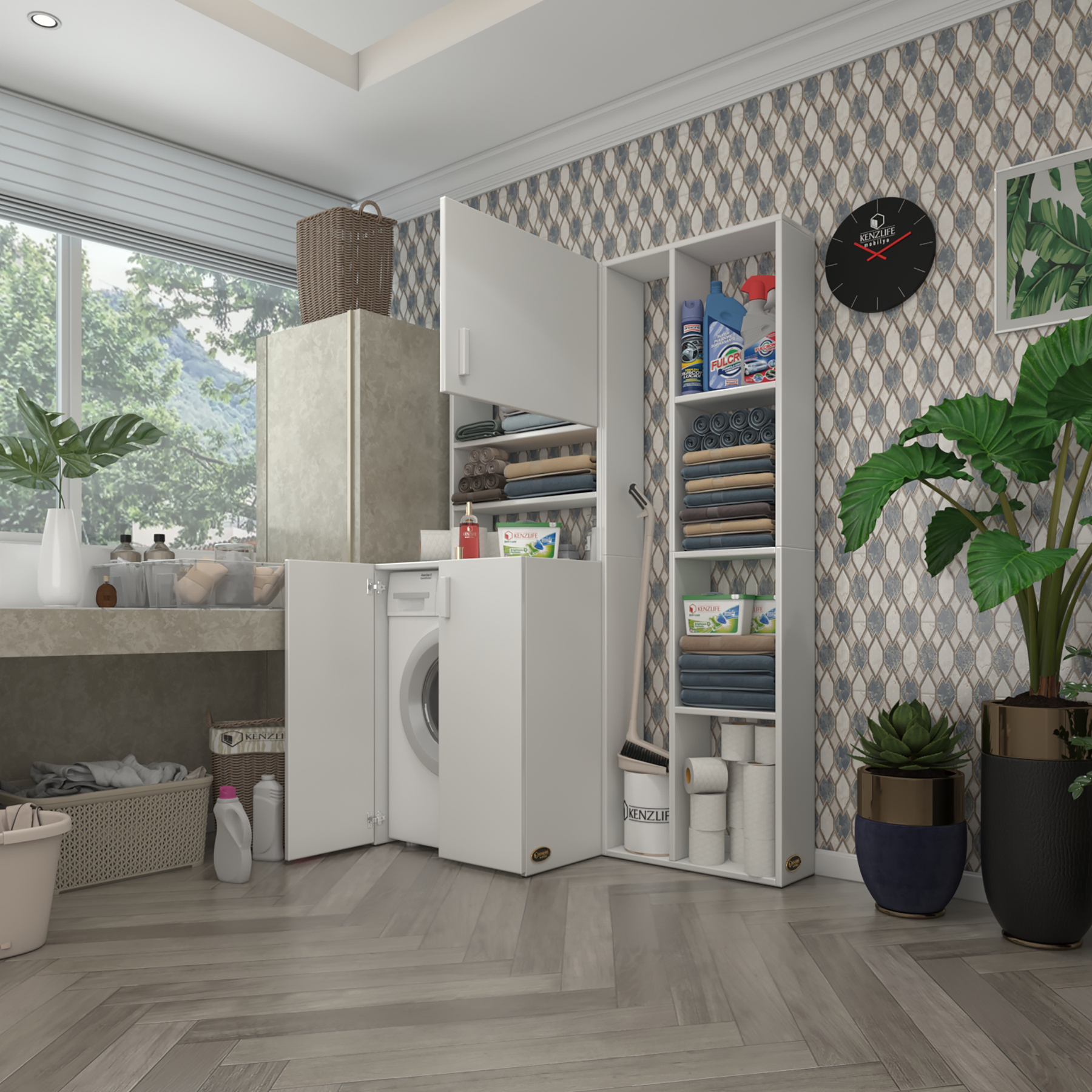 Kenzlife çamaşır makinesi dolabı kasparovsüpürgemdf byz 180*126*55-20 % 100 mdf full mdf banyo kapaklı arkalıksız