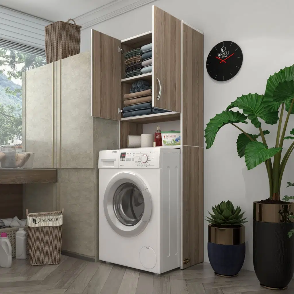 Kenzlife çamaşır makinesi dolabı sinem crd 180*066*30 banyo kiler kapaklı arkalıklı