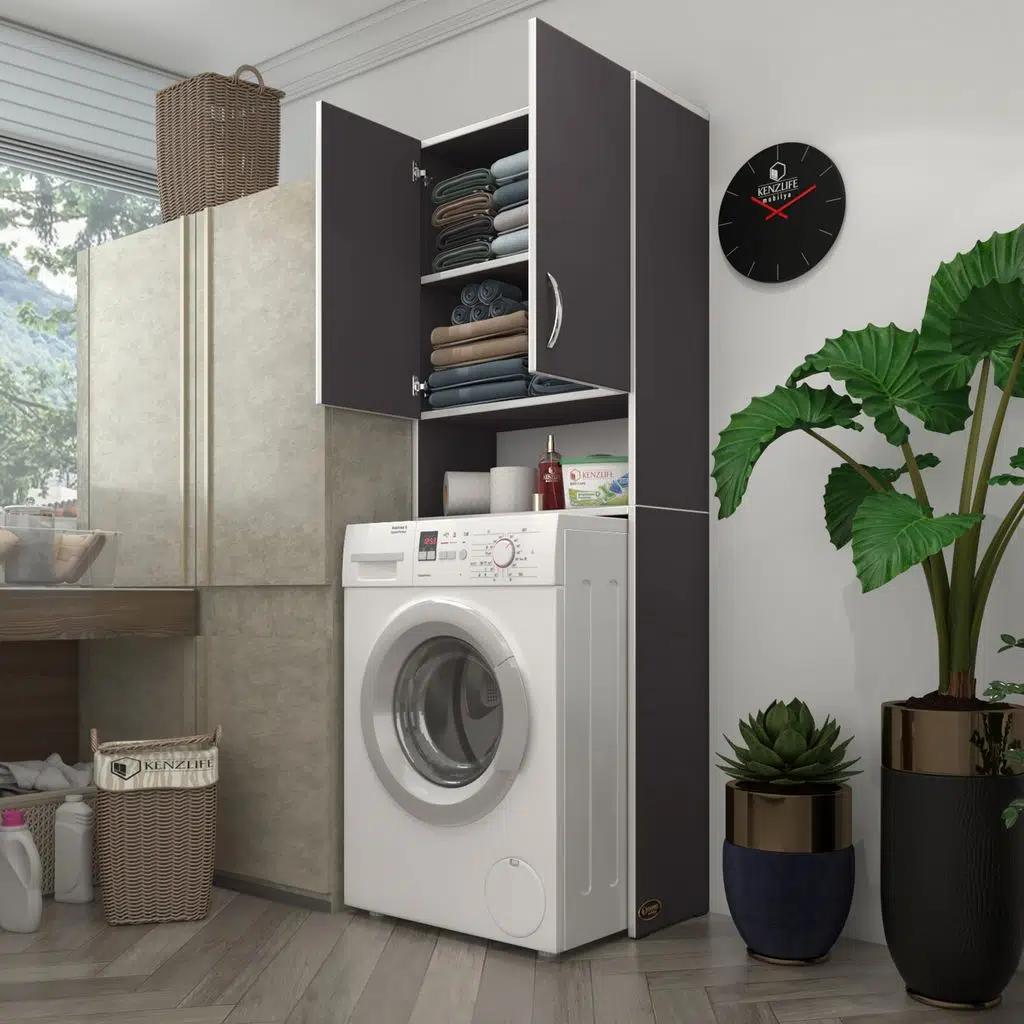Kenzlife çamaşır makinesi dolabı sinem gri 180*066*30 banyo kiler kapaklı arkalıklı