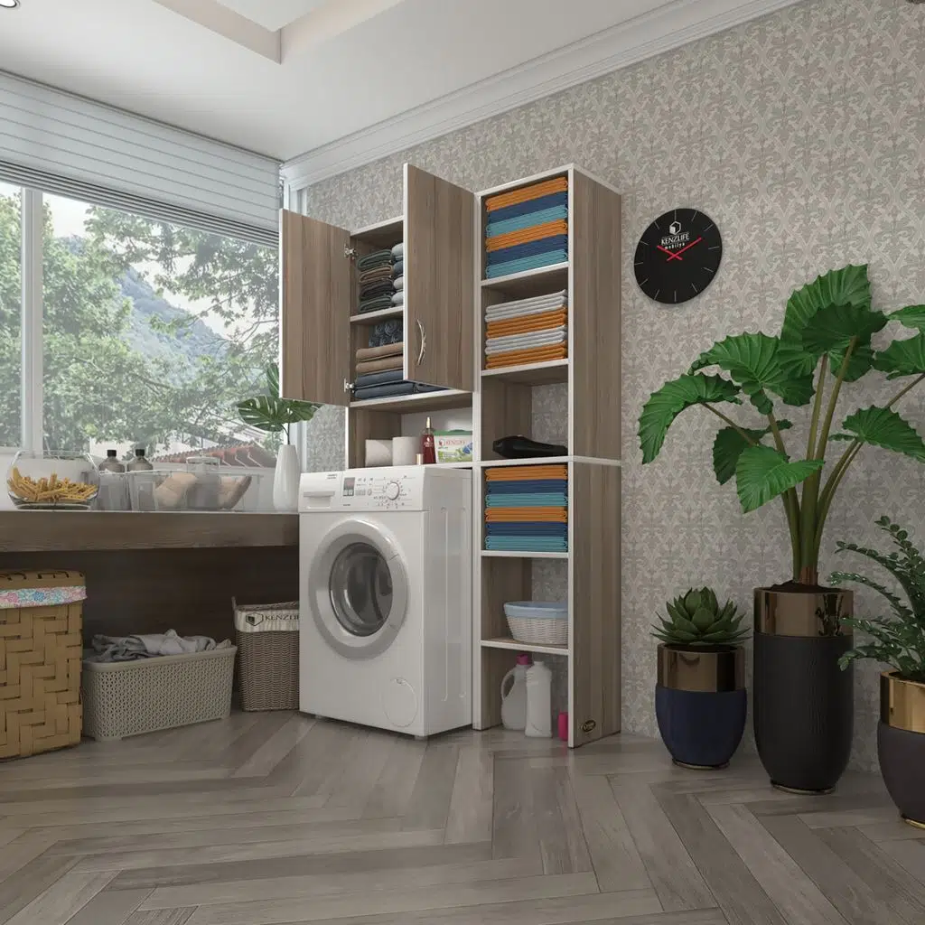 Kenzlife çamaşır makinesi dolabı sinemmaks crd 180*096*30 banyo kapaklı arkalıklı raflı