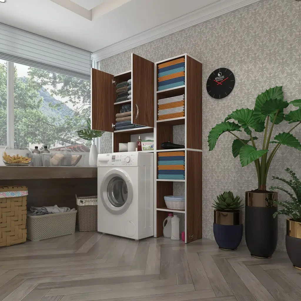 Kenzlife çamaşır makinesi dolabı sinemmaks cvz 180*096*30 banyo kapaklı arkalıklı raflı