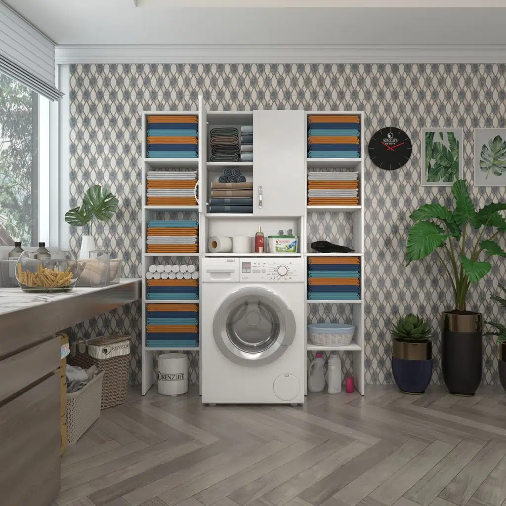 Kenzlife çamaşır makinesi dolabı sinemmaksduble byz 180*126*30 banyo kapaklı arkalıklı raflı